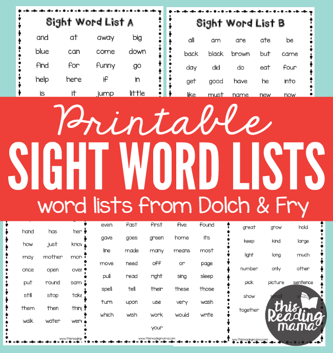 Printable Sight Words Lists - word lists from Dolch and Fry {FREE} This Reading Mama
