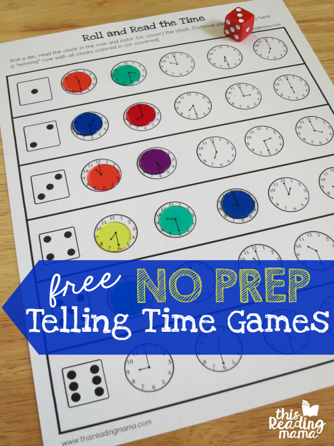 No Prep Telling Time Games {FREE} - with 3 levels of play - This Reading Mama