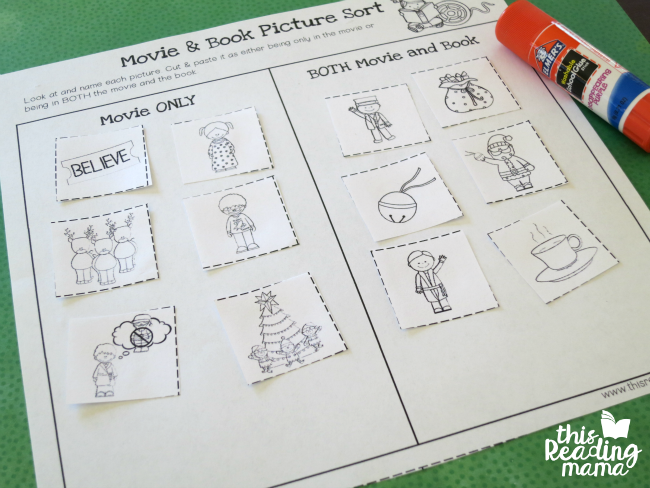 comparing movie and book activity page for Polar Express