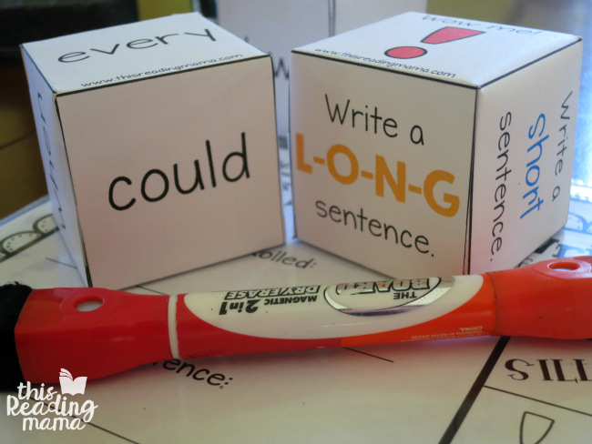 fun learning cubes for sentence writing