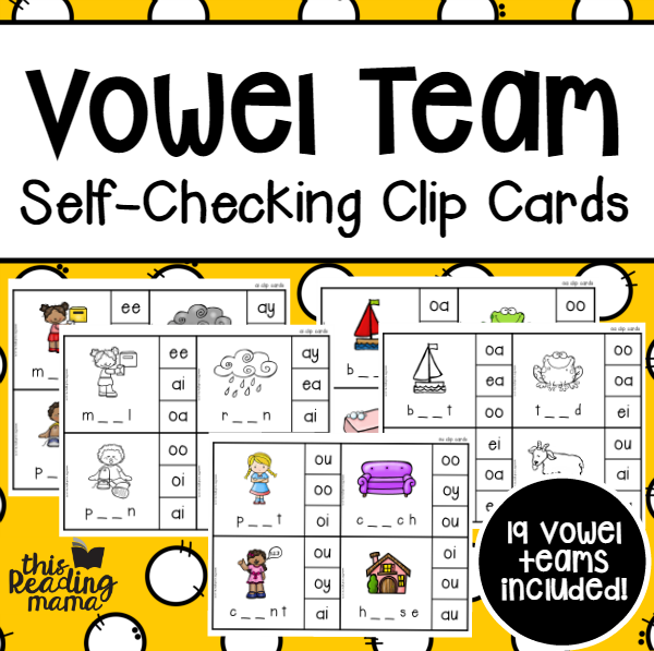 Self-Checking Vowel Team Clip Cards - This Reading Mama