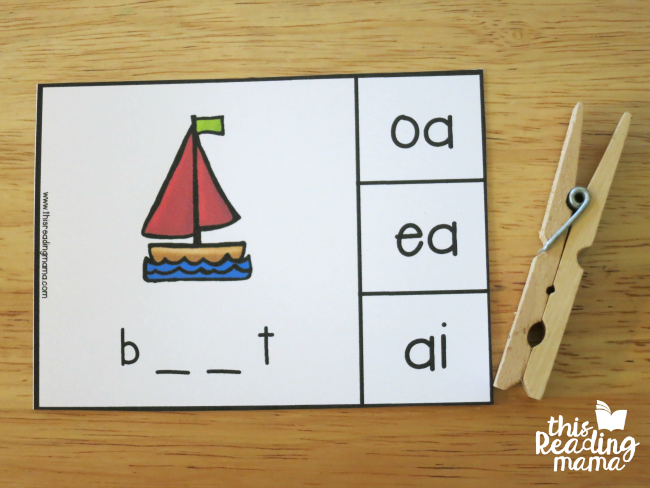 vowel team clip cards example - boat
