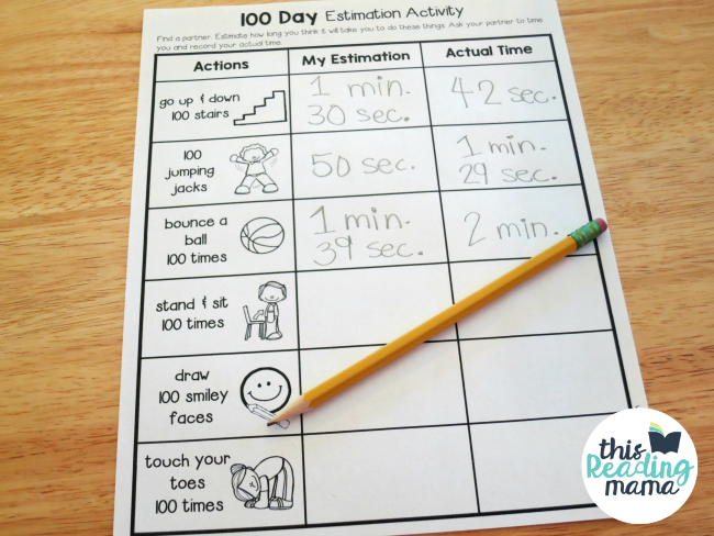 FREE 100 Day Estimation Activity Page