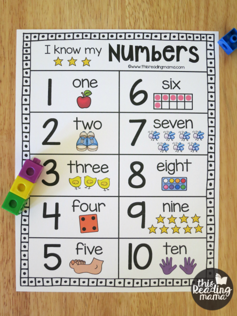 Printable Number Chart for numbers 1-10