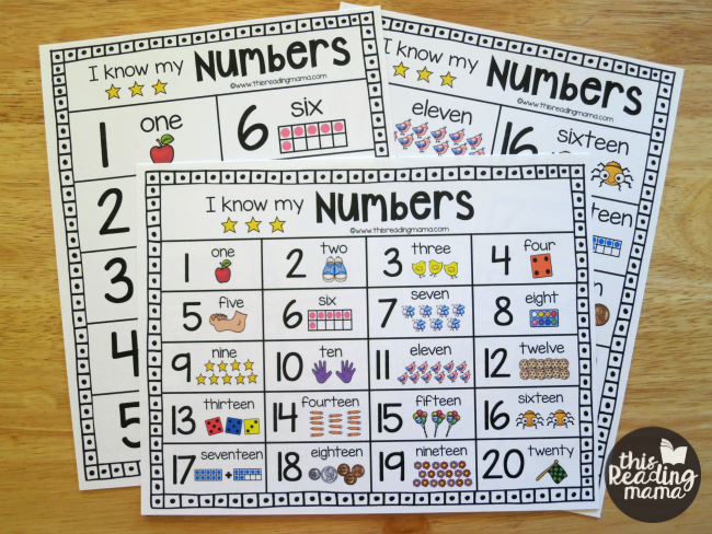 Printable Number Charts - all three variations