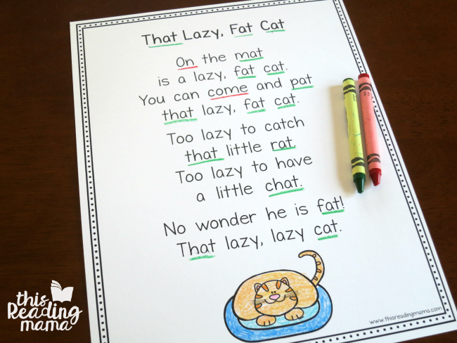 That Lazy Fat Cat Poem from Learn to Read