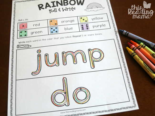 sight word rainbow roll and write from Learn to Read - lesson 5