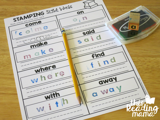 sight word stamp and spell page - lesson 4 of Learn to Read