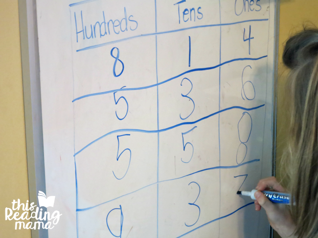 writing 3-digit numbers into chart