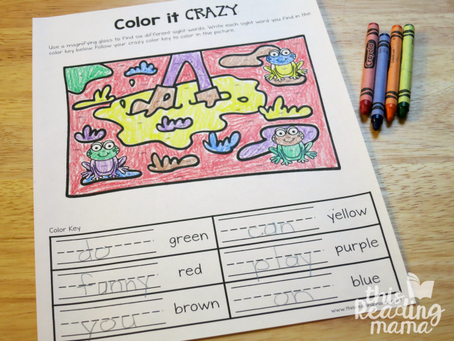 Color it Crazy - sight word coloring page from Learn to Read
