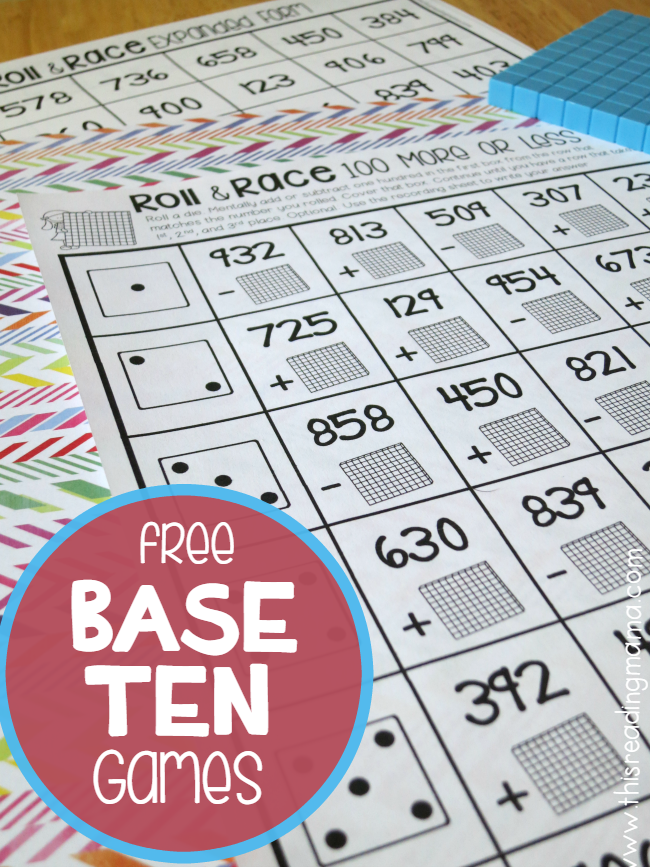 FREE Base Ten Games - Roll and Race - This Reading Mama