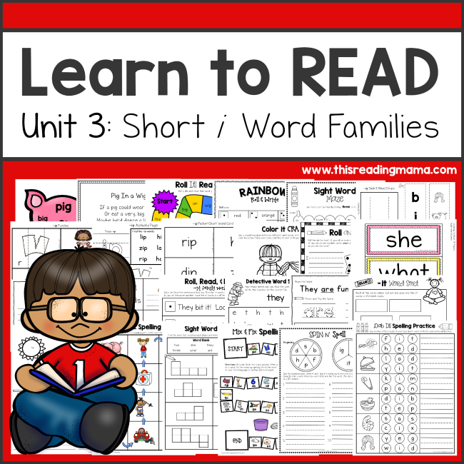 Learn to Read Unit 3 - Short i Word Families - This Reading Mama