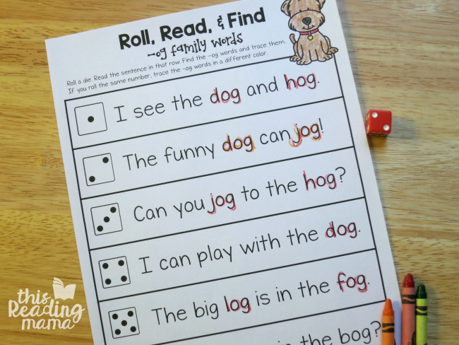 OG Word Family Roll-Read-Find Activity