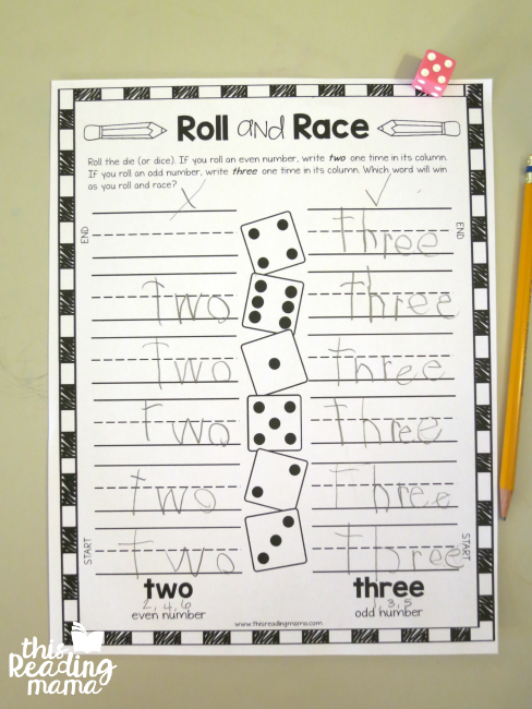 Roll and Race Sight Word Game from Lesson 9 of Learn to Read
