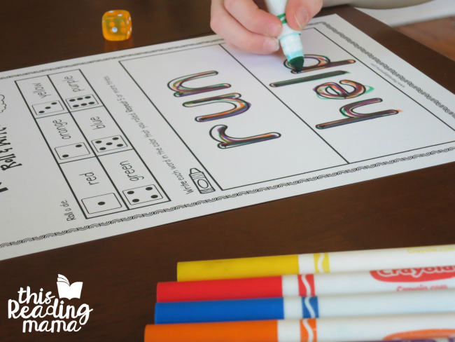sight word rainbow writing page for run and help