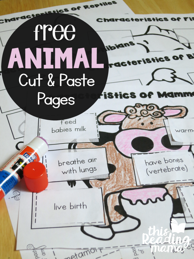 FREE Animal Classification Cut and Paste Pages for Vertebrates - This Reading Mama