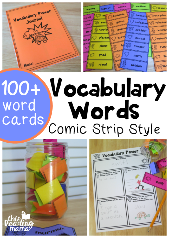 Learning New Vocabulary Words Pack - comic strip style - 100+ vocabulary word cards included - This Reading Mama