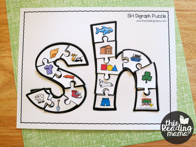SH printable digraph puzzle with phonics pictures