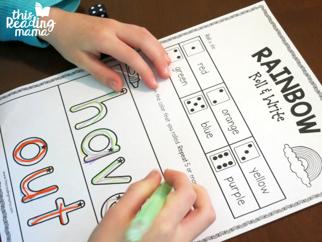rainbow roll and write for the sight words have and out - lesson 12 of Learn to Read