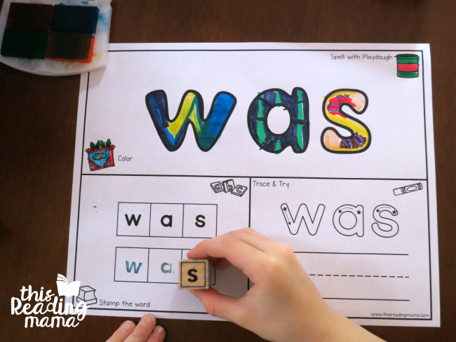 sight word activity mat for was - from Learn to Read lesson 13