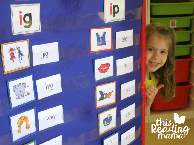 sorting IG and IP word family pictures and words in pocket chart