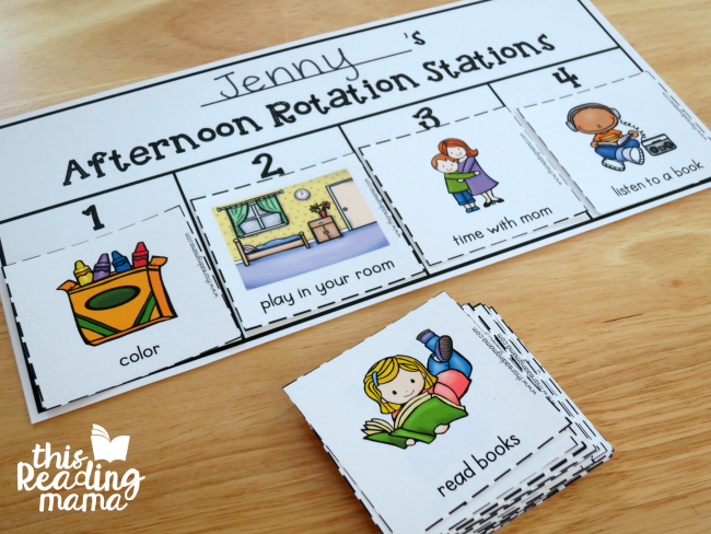 Afternoon Rotation Stations - 1 child - 4 activities chart example