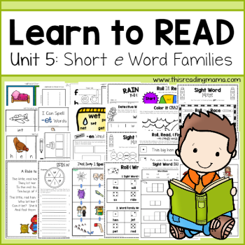 Learn to Read tpt - Unit 5- Short e Word Families-This Reading Mama