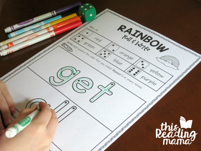 Rainbow Roll and Write Sight Words from Lesson 17 of Learn to Read