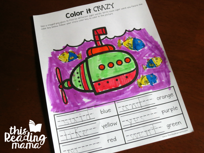 Sight Word Color it Crazy for Lesson 16 of Learn to Read
