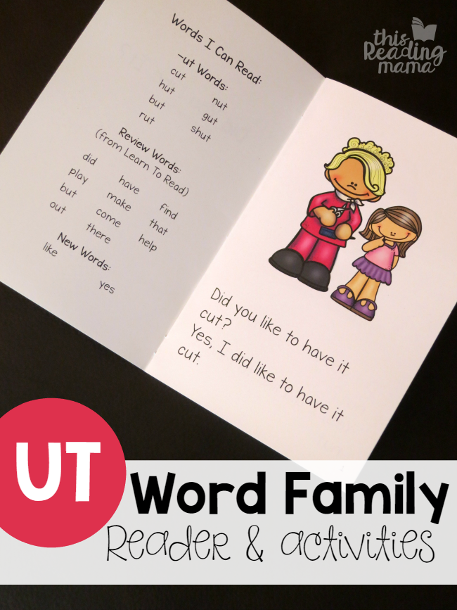 UT Word Family Reader & Activities from Learn to Read {FREE} - This Reading Mama