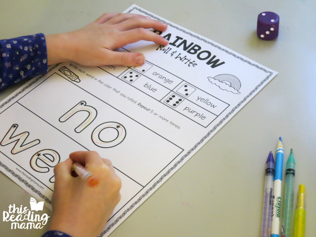 rainbow roll and write sight words - no and went