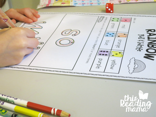 sight word rainbow roll and write from Lesson 18 of Learn to Read
