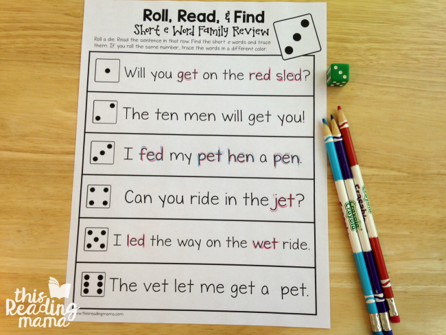 Roll, Read, and Find for short e word family review