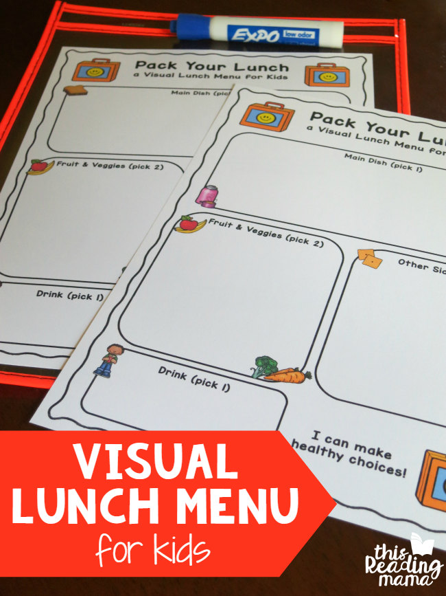 Visual Lunch Menus for Kids - free printable - This Reading Mama