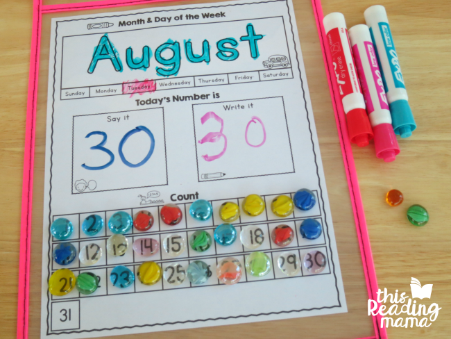 interactive preschool calendar page completed