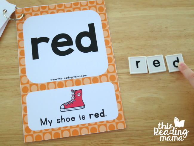 spelling sight words from cards with letter tiles - level 1