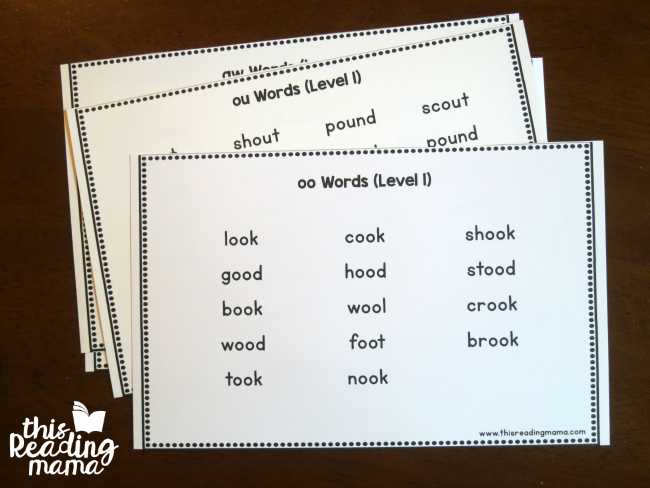 word lists for vowel chunking cards