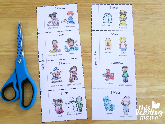 4 seasons flip book pages for younger learners