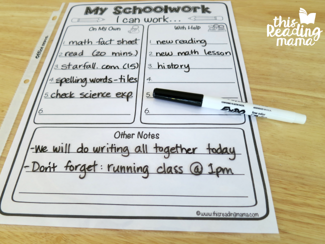 My Schoolwork planner for kids - write their assignments in each place
