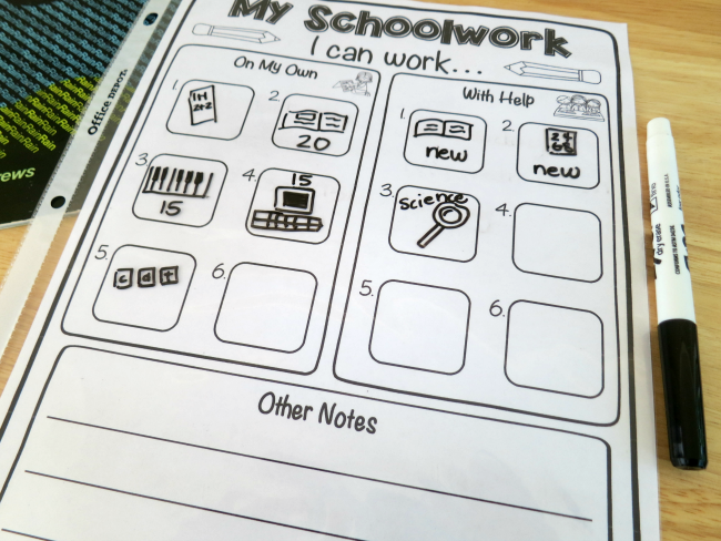 Picture-based Schoolwork Planner for young learners