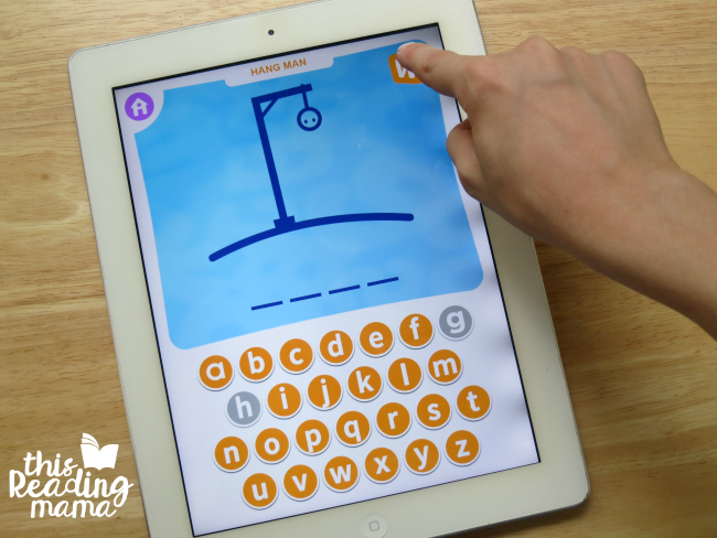tap "w" to view sight word list for Hang Man sight word game