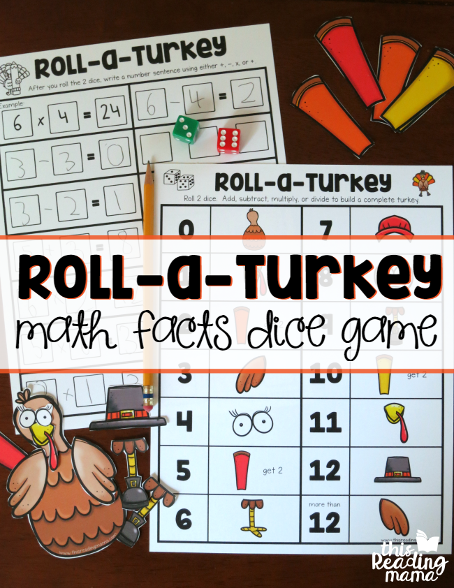 Roll a Turkey Math Facts Dice Game