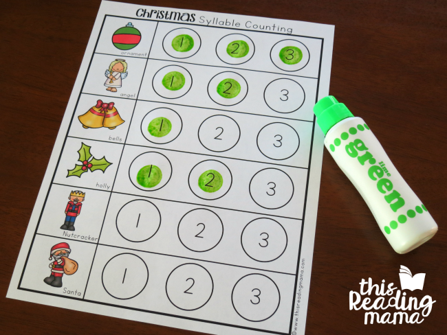 FREE Christmas Syllable Counting Dot Pages