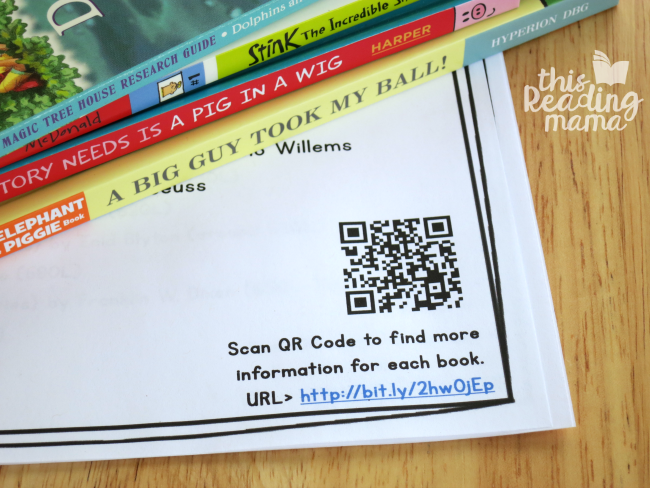 QR code and URL included on all printable book lists for kids