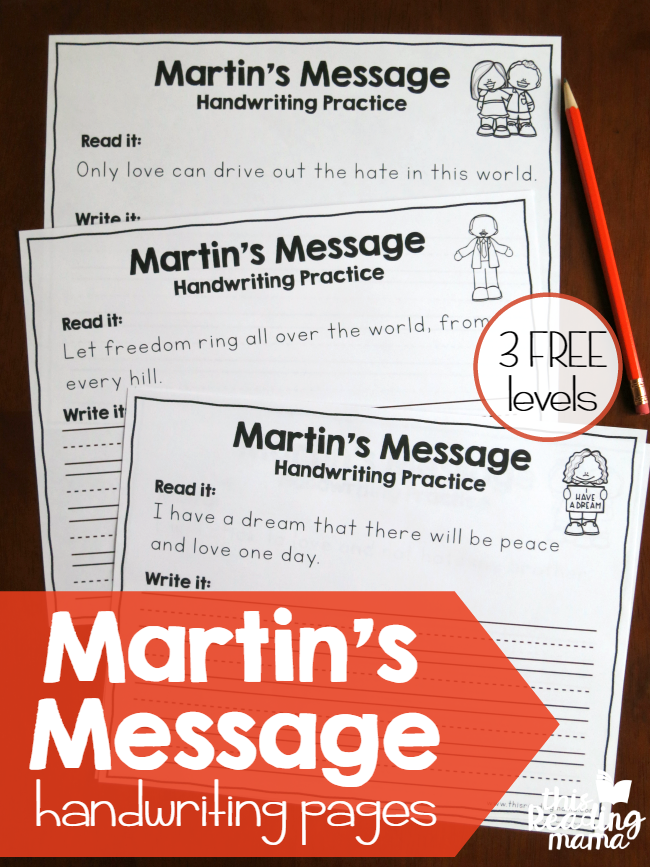 Martin Luther King Jr Handwriting Pages - free This Reading Mama