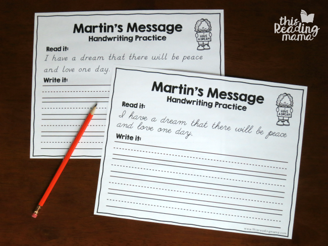 Martin Luther King, Jr. Handwriting Pages for D'Nealian and Cursive - free