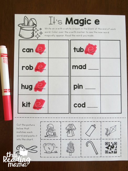 coloring with marker to reveal the magic e words
