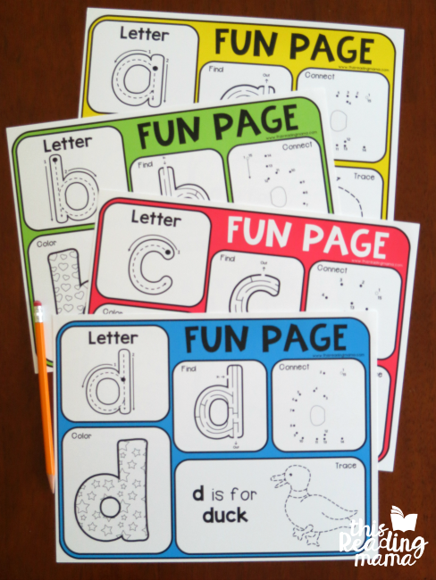Alphabet Fun Pages - examples from This Reading Mama