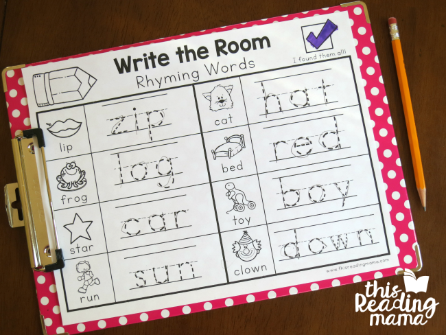 write the room rhyming words - color in the check when finished