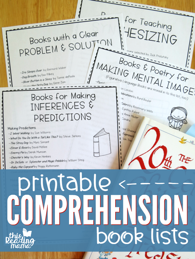 Printable Comprehension Book Lists ~ take it to the library or book store! ~ This Reading Mama